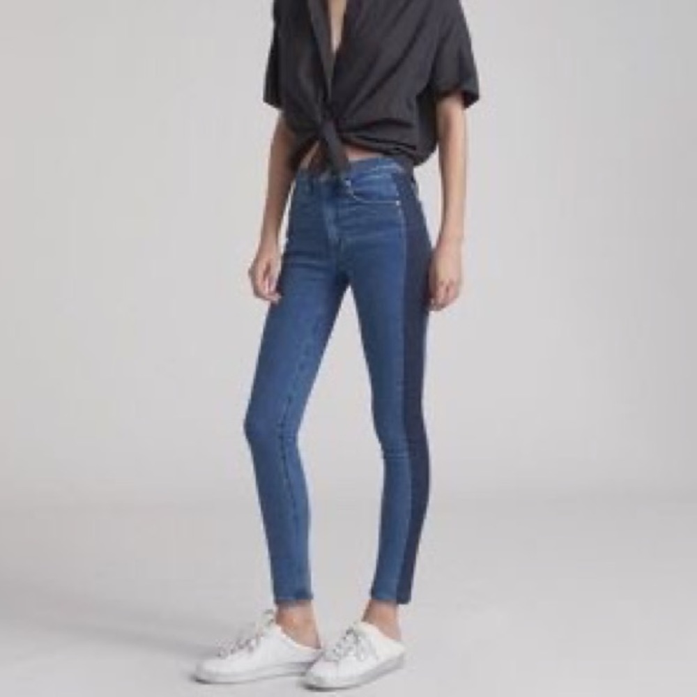 Rag & bone high rise ankle skinny jeans in Indigo Tux side black side panel